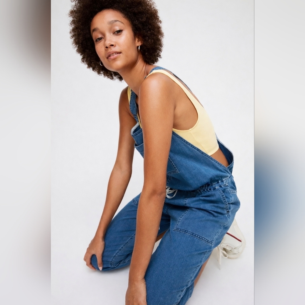 Aritzia WILFRED FREE Valletta Overalls Cropped Chambray Size XS Lightweight - Picture 2 of 11